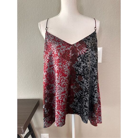 Cinq à Sept 100% Silk Strappy Tank Top Red black size large - Picture 2 of 6